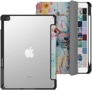 DuraSafe Cases for iPad 9th 2021 8th 2020 7th 2019 Gen [iPad 9 iPad 8 iPad 7 ] 10.2 Inch A2602 A2270 A2197 MK663LL/A MK673LL/A Rugged TPU Corner PC Transparent Back Case Pencil Holder - Deer Print