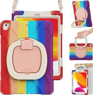 Heavy Duty Case for iPad 9.7 inch,Shockproof Protective Rugged Cover with Pencil Holder &Rotating Kickstand &Shoulder Strap,Compatible with iPad 6th/5th /Air 2/Pro 9.7 (Colourful Red)