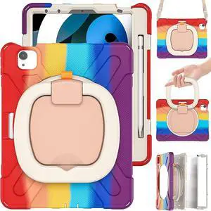PboyiqiS for iPad Air 11 2025/2024 Case, Heavy Sturdy Shockproof Kids Case,Rotating Stand/Pencil Holder/Carrying Strap,Aslo for iPad Air 5/4/Pro 11 (Colourful Red)