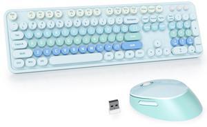 GTSP Cute Blue Keyboard and Mouse Wireless, Colorful Retro Typewriter Full-Size Aesthetic Office Keyboard 2.4GHz with Round Keycaps for Desktop Laptop and PC (Cute Blue)