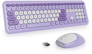 surmen Purple Keyboard and Mouse Wireless, Cute Wireless Typewriter, Full Size Slim Silent Round Keys Aesthetic Keyboard for Home and Office(Colorful Purple)