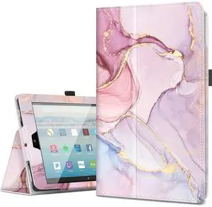 Fingic Case for Amazon Fire HD 10 Tablet (7th Generation and 9th Generation, 2017 and 2019 Release) Slim Folding PU Leather Stand Cover Auto Wake/Sleep Stylus Holder for Amazon Fire HD 10, Rose Gold