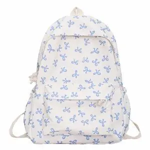 Fishjhan Bow Backpack Large Capacity Kawaii Aesthetic Japanese Backpack Cottagecore Laptop Bag with Cute Accessories (Blue)