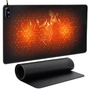 Fyohmyw Heated Mouse Pad,Warm Desk Pad with 3 Levels Heating & Timed Auto Shut-Off,PU Leather Heated Desk Pad Foot Warmer Pad for Home Office -31.5 x 13 Inch Black