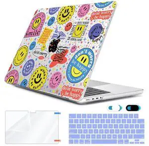 HOHAIYOO for MacBook Pro 14 inch Case M4 M3 M2 M1 2021 2022 2023 2024 Release A3112 A3185 A3401 A2918 A2992 A2779 A2442 Touch ID, Hard Shell Case+Keyboard Cover+Screen Protector+Webcam Cover, Smile