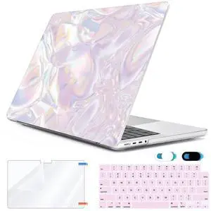 HOHAIYOO for MacBook Pro 16 inch Case 2024 2023-2021 Release M4 A3186 A3403 M3 A2991 M2 A2780 M1 A2485 Pro Max & Touch ID, Hard Shell Case+Keyboard Cover+Screen Protector+Webcam Cover, Pink Crystal