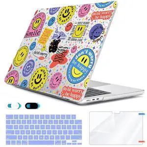 HOHAIYOO Compatible with 2025 2024 2023 2022 MacBook Air 13 inch Case M4 A3240 M3 A3113 M2 A2681, Hard Shell &Keyboard Cover&Screen Film&Webcam Cover for New M4 Mac Air 13.6 inch with Touch ID, Smile
