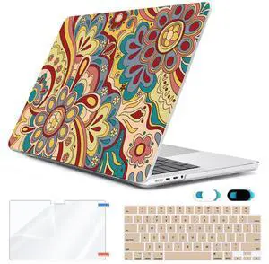 HOHAIYOO for MacBook Pro 14 inch Case M4 M3 M2 M1 A3112 A3185 A3401 A2918 A2992 A2779 A2442 2021 2022 2023 2024 Release, Hard Shell Case+Keyboard Cover+Screen Protector+Webcam Cover, Curved Doodle