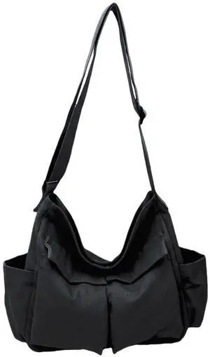 Vintage Canvas Messenger Bag for Women & Men School Large Laptop Bag with Multiple Pockets Shoulder Tote Bag, Black