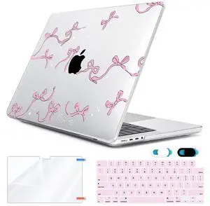 HOHAIYOO Compatible with MacBook Pro 14 inch 2024 2023 2022 2021 M4 M3 M2 M1 A3112 A3185 A3401 A2918 A2992 A2779 A2442 Touch ID, Hard Shell Case with Keyboard Cover&Screen Protector&Webcam Cover, Bows