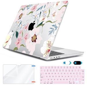HOHAIYOO for MacBook Pro 14 inch Case 2024 2023 2022 2021 M4 M3 M2 M1 A3112 A3185 A3401 A2918 A2992 A2779 A2442 with Touch ID, Hard Shell Case with Keyboard Cover&Screen Film&Webcam Cover, Pink Floral