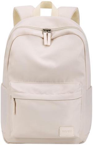 HOMIEE Lightweight Casual Laptop Backpack Fits 15.6 Inch Computer, Water-Resistant Small Daypack Cute Unisex Bookbag for College Work Travel, Beige