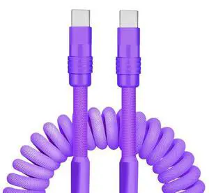 GentsStride Curly Chubby New Spring Charge Cable Spiral Braid Fast Charging Cable Phones Tablet Coiled USB C Charger Cable Cord USB-C to USB A Cable, Purple, Type-C to Type-C, 2.29FT-3.6FT