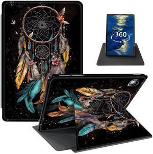 Case for All-New Kindle Fire HD 10 & 10 Plus Tablet (11th Generation, 2021 Release) 10.1" PU Leather 360 Degree Rotating Swivel Stand Smart Cover with Auto Wake/Sleep,Dream Catcher Flowers