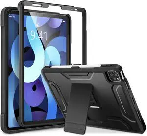 DTTO Case for iPad Air 5th / 4th Generation Case 10.9 Inch 2022/2020 with Pencil Holder, [Screen Protector] Shockproof Full Body Protective Cover, Also Fit iPad Pro 11 2021/2020/2018 - Black