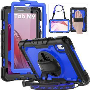 HXCASEAC Case for Lenovo Tab M9 2024/2023 (TB-310FU), with Screen Protector/Rotating Hand Strap/Sturdy Stand, Protective Cover for Lenovo M9 Tablet Case 9 inch, Blue