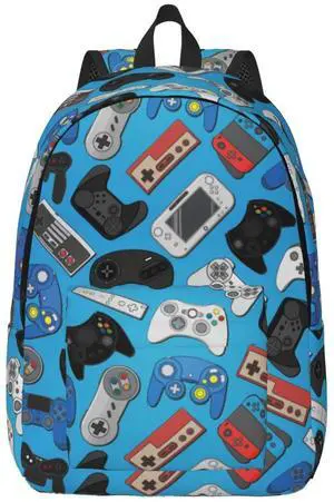 Duduho Video Game Controller Blue Background Backpack 15.7 Inch Laptop Backpack Travel Hiking Daypack Multipurpose Book Bag For Men Women Teens Boys Girls