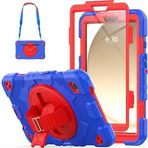 HXCASEAC Durable Case for Samsung Galaxy Tab A9 8.7 inch, Kids-Proof with Screen Protector, Adjustable Stand, Hand Strap, Shoulder Strap, (SM-X110, SM-X115, SM-X117) - Blue