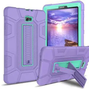 GUAGUA Compatible with Samsung Galaxy Tab A 10.1 2016 Case SM-T580 T585 T587 Kickstand 3 in 1 Hybrid Heavy Duty Rugged Shockproof Protective Anti-Scratch Case for Galaxy Tab A 10.1 2016 Purple/Green