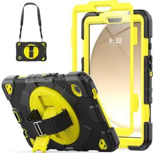 HXCASEAC Durable Case for Samsung Galaxy Tab A9 8.7 inch, Kids-Proof with Screen Protector, Adjustable Stand, Hand Strap, Shoulder Strap, (SM-X110, SM-X115, SM-X117) - Yellow