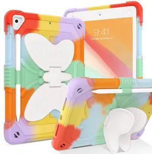 GUAGUA Compatible for iPad 6th Generation Cases,iPad 5th Generation Case,iPad Air 2 Case,iPad 9.7 Case,iPad Pro 9.7 Case Kickstand 2 in 1 Shockproof Anti Scratch Case with Pen Holder, Colorful Red