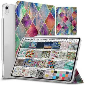 DuraSafe Cases for iPad Mini 6 8.3 Inch 2021 [ Mini 6th Gen ] A2567 A2568 A2569 MK7M3LL/A MLWL3LL/A MK7R3LL/A MK7P3LL/A MK7T3LL/A Trifold Printed Hard Smart PC Transparent Back Cover - Diamond Grid