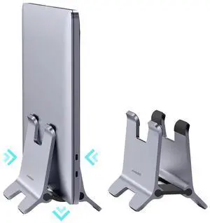 Hagibis Vertical Laptop Stand Desktop for Desk Gravity Locking Holder Dock Save Space Improves Airflow for MacBook Pro, Mac mini, Surface, HP, Dell, Chrome Book (Grey Alloy)