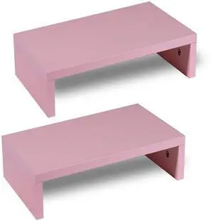 HAZCOVE Dual monitor stand for desk, pink laptop stand with 18mm Plywood for 2 Monitors-15 Inch for home and office organize