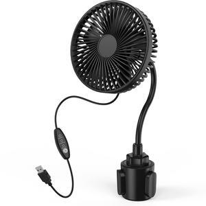 GRANDFAST USB Powered Fan for Car, 7" Golf Cart Fan Mounted in Cup Holder 3 Powerful Speed with Adjustable Base & Gooseneck for Travel Car Truck Vehicle Van RV