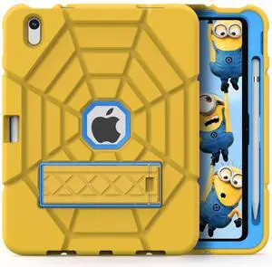 Grifobes Kids Case for iPad 11-inch (A16) 2025 / iPad 10th Generation 2022 10.9 inch, Heavy Duty Shockproof Rugged 11th / 10 Gen Cover with Pencil Holder & Stand for Boy (Yellow+Blue)