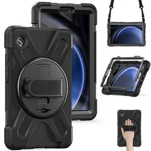 HDAYM for Samsung Galaxy Tab A9 8.7 inch 2023 Case,with Rotating Stand,Shoulder Strap,Pencil Holder,Sturdy Heavy Duty Full Body Shockproof Protective Cover for Samsung X110/X115