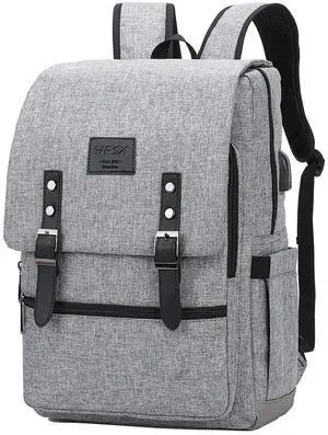HFSX Vintage Backpack Anti Theft Laptop Backpack Men Women Business Travel Computer Backpack College Bookbag Stylish Water Resistant Vintage Backpack with USB Port Fits 15.6 Inch Laptop Grey