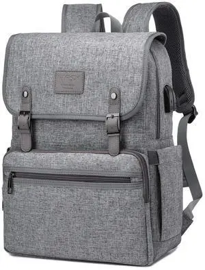 HFSX Laptop Backpack Men Women Vintage Backpack Bookbag College Backpacks Stylish Backpack Grey Fits 15.6 Inch Laptop