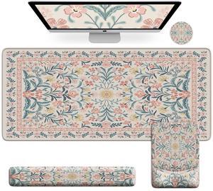 iCasso Desk Mat Pink,Cute Desk Pad Set,Memory Foam Keyboard Wrist Rest Non-Slip,4 in 1 Large Computer Mat for Women,Ergonomic Mouse Pad with Wrist Support for Home Office
