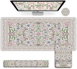 iCasso Desk Mat Set,Purple Desk Pad with Wrist Support, 4 in 1 Large Computer Mat Girly,Non-Slip Mouse and Keyboard Wrist Rest for Women,Ergonomic Mouse Pad for Home Office
