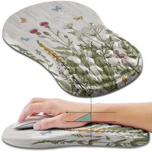Hokafenle Ergonomic Mouse Pad Wrist Support, Wrist Rest Mousepad for Carpal Tunnel Pain Relief with Integrated Memory Foam Slope Massage Bulge (11.8x7.9 inch,Garden Flowers