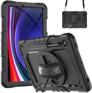 Gylint Case for Samsung Galaxy Tab S10 FE / S9 / S9 FE 5G Tablet 11 inch Case, with Screen Protector, Hand Strap, Shoulder Strap, 360° Rotating Stand Black