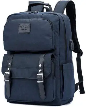 HFSX Laptop Backpack Women Men College Backpacks Bookbag Vintage Backpack Book Bag Water Resistant fit 15.6 Inch Laptop Blue