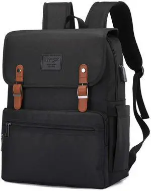 HFSX Laptop Backpack Men Women Vintage Backpack Bookbag College Backpacks Stylish Backpack Black Fits 15.6 Inch Laptop