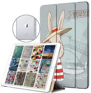 DuraSafe Cases for iPad PRO 10.5 Air 3 [ PRO 10.5 Inch Air 3rd Gen ] A1701 A1709 A1852 A2152 A2123 A2153 A2154 Trifold Printed Hard Smart PC Transparent Back Cover - Rabbit Cartoon Print