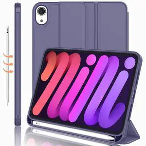 iMieet iPad Mini 7 Case 2024 (A17 Pro), iPad Mini 6 Case (8.3-Inch,2021 Model), iPad Mini 7th/6th Generation Case with Pencil Holder, Trifold Stand Smart Case with Soft TPU Back,Lavender