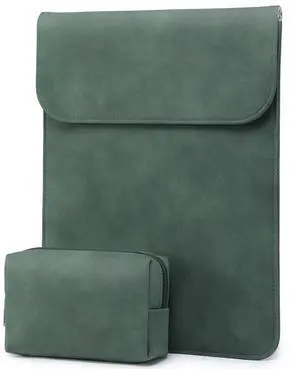 HYZUO 15 Inch Laptop Sleeve Bag for MacBook Air 15 M4 A3241 M3 M2 2025-2023, 15" Surface Laptop 7/6/5/4/3, MacBook Pro 15 2019-2016, Faux Suede Leather Case Cover with Carry Pouch, Midnight Green