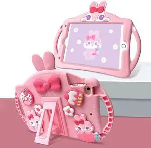 HDTOP for Samsung Galaxy Tab A9 Plus Case Cute Rabbit Gift Kids Girls Galaxy Tab A9+ Cases with Shoulder Straps Handle Tablet Cover Galaxy 11 Inch 2023 (SM-X210/X216/X218) (Pink)