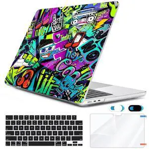 HOHAIYOO Compatible with MacBook Air 13 inch Case 2025 2024-2022 M4 A3240 M3 A3113 M2 A2681, Plastic Hard Shell&Keyboard Cover&Screen Film&Webcam Cover for MacBook Air 13.6 inch Case, Cool Graffiti