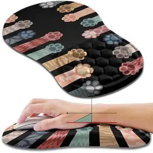 Hokafenle Ergonomic Mouse Pad Wrist Support, Wrist Rest Mousepad for Carpal Tunnel Pain Relief with Integrated Memory Foam Slope Massage Bulge (11.8x7.9 inch,Cute Cat Claw