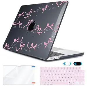 HOHAIYOO Compatible with MacBook Pro 14 inch 2024 2023 2022 2021 M4 M3 M2 M1 A3112 A3185 A3401 A2918 A2992 A2779 A2442 Touch ID, Hard Shell Case with Keyboard Cover&Screen Film&Webcam Cover, Bows-b