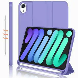 iMieet iPad Mini 7 Case 2024 (A17 Pro), iPad Mini 6 Case (8.3-Inch,2021 Model), iPad Mini 7th/6th Generation Case with Pencil Holder, Trifold Stand Smart Case with Soft TPU Back,Slate Blue