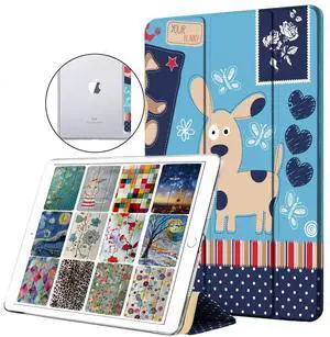 DuraSafe Cases for iPad Mini 3, 2, 1 - 7.9 Inch A1599, A1600, A1489, A1490, A1491, A1432, A1454 - Trifold Printed Hard PC Transparent Back Cover - Cartoon Dog Print