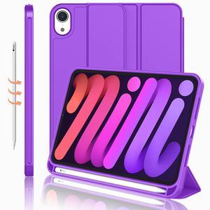 iMieet iPad Mini 7 Case 2024 (A17 Pro), iPad Mini 6 Case (8.3-Inch,2021 Model), iPad Mini 7th/6th Generation Case with Pencil Holder, Trifold Stand Smart Case with Soft TPU Back,Grape Purple