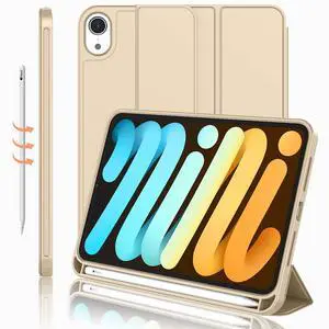 iMieet iPad Mini 7 Case 2024 (A17 Pro), iPad Mini 6 Case (8.3-Inch,2021 Model), iPad Mini 7th/6th Generation Case with Pencil Holder, Trifold Stand Smart Case with Soft TPU Back,Champagne Gold